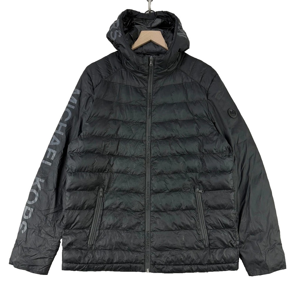 Michael Kors Puffer Coat Jacket Large Mid Length Hooded Lightweight Winter Warm